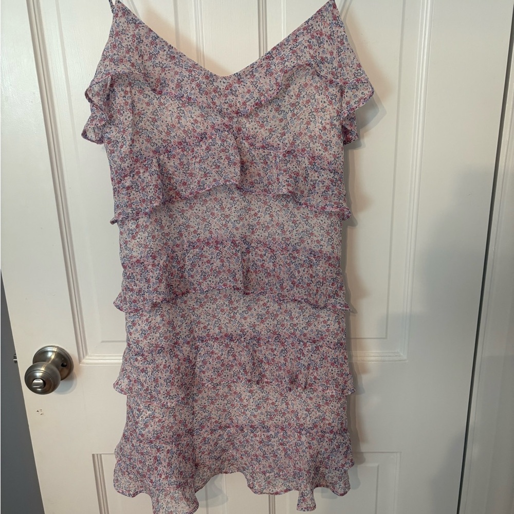 Aqua Floral Ruffle Dress